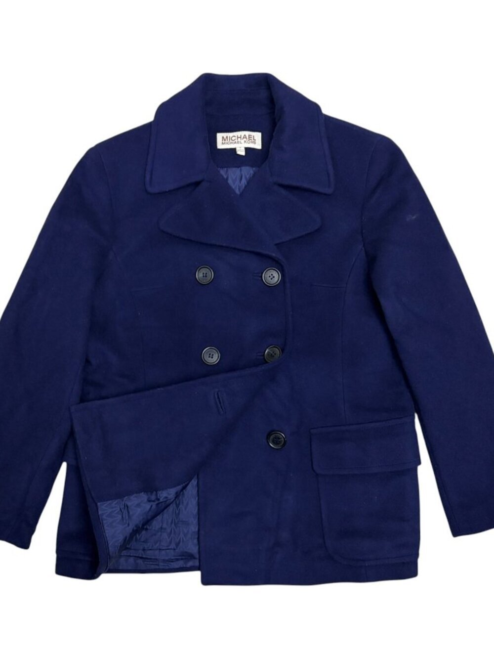 Michael Kors Wool Pea Coat Blue Business Casual Trench Jacket Womens 8